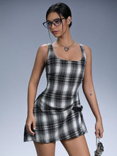 Aveloria Affinna Vintage Niche Design Plaid Ruffle Hem Asymmetrical Fitted Slim Dress For Women